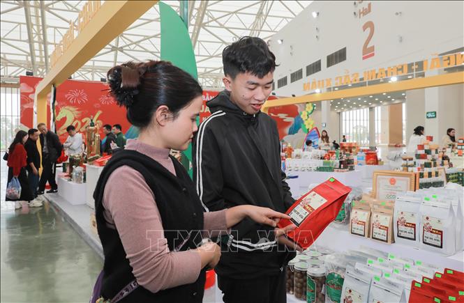 Gian hàng tỉnh Quảng Ngãi mang đến hội chợ nhiều sản phẩm đặc trưng của địa phương, đồng thời triển khai các chương trình khuyến mãi nhằm kích cầu tiêu dùng. Ảnh: Phan Phương – TTXVN