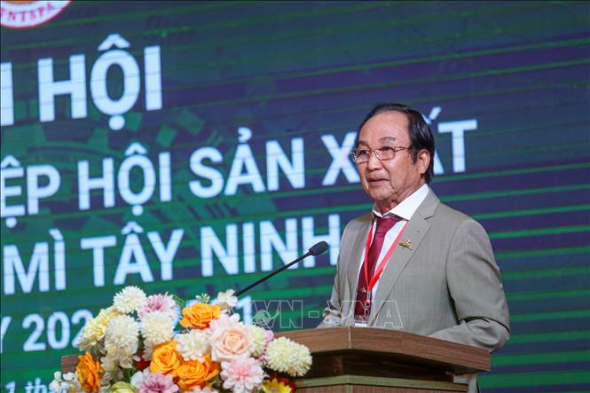 Ông Lê Hữu Hùng, Chủ tịch Tập đoàn Hùng Duy, Phó Chủ tịch Hiệp hội Sắn Việt Nam phụ trách khu vực phía Nam - Chủ tịch Hiệp hội sản xuất tinh bột mì Tây Ninh nhiệm kỳ 2026 - 2031 phát biểu. Ảnh: Giang Phương - TTXVN