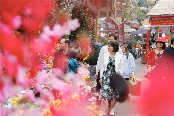 Hanoians visit the market to shop for flowers before Tet. VNA Photo: Minh Quyết