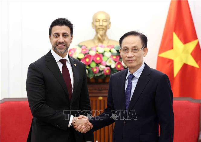 Bộ trưởng Bộ Ngoại giao Lê Hoài Trung tiếp Bộ trưởng Bộ Thương mại Quốc tế Canada Maninder Sidhu. Ảnh: An Đăng - TTXVN