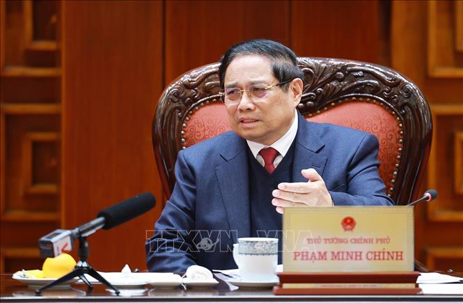 Thủ tướng Phạm Minh Chính chủ trì Phiên họp lần thứ năm của Ban Chỉ đạo xây dựng nhà máy điện hạt nhân. Ảnh: Dương Giang-TTXVN
