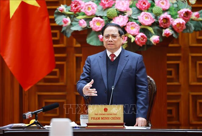 Thủ tướng Phạm Minh Chính chủ trì Phiên họp lần thứ năm của Ban Chỉ đạo xây dựng nhà máy điện hạt nhân. Ảnh: Dương Giang-TTXVN
