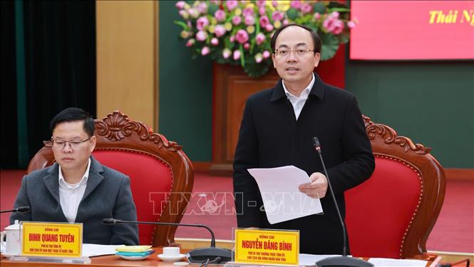 Ông Nguyễn Đăng Bình, Phó Bí thư Thường trực Tỉnh ủy, Chủ tịch HĐND tỉnh, Chủ tịch Ủy ban Bầu cử tỉnh Thái Nguyên phát biểu tại  Hội nghị Ủy ban Bầu cử Đại biểu Quốc hội Khóa XVI và đại biểu HĐND nhiệm kỳ 2026-2031. Ảnh: Thu Hằng-TTXVN