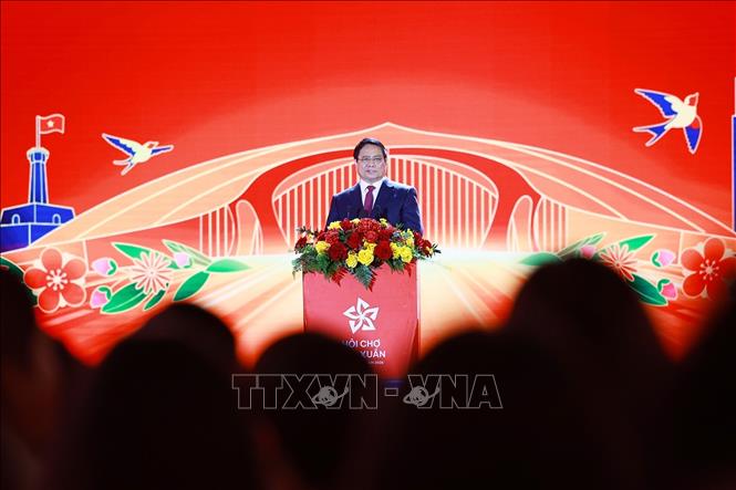 Thủ tướng Phạm Minh Chính phát biểu bế mạc Hội chợ mùa Xuân lần thứ nhất - năm 2026. Ảnh: Dương Giang-TTXVN
