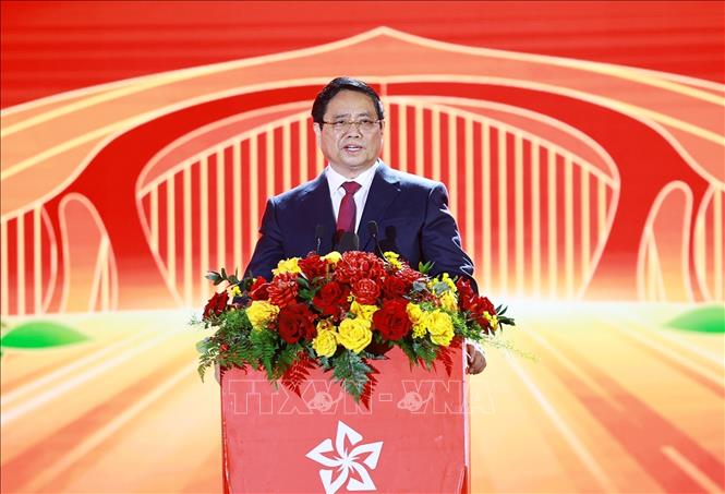 Thủ tướng Phạm Minh Chính phát biểu bế mạc Hội chợ Mùa Xuân lần thứ nhất năm 2026. Ảnh: Dương Giang-TTXVN
