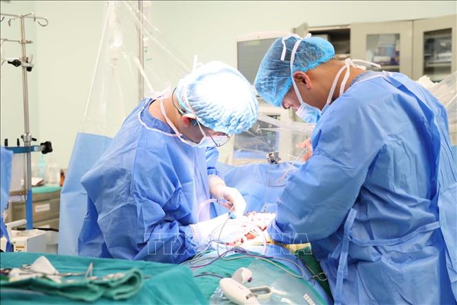 Ca ghép gan cấp cứu ngày 27 Tết Bính Ngọ tại Bệnh viện Trung ương Quân đội 108. Ảnh: TTXVN phát
