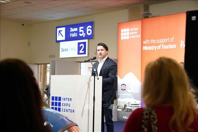 Bộ trưởng Du lịch Bulgaria Miroslav Borshosh phát biểu khai mạc Hội chợ Du lịch Quốc tế HOLIDAY & SPA EXPO. Ảnh TTXVN phát