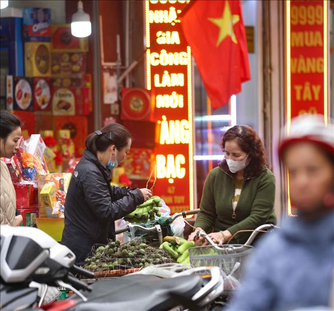 Người dân đi chợ truyền thống, chợ dân sinh để mua sắm Tết. Ảnh: Thanh Tùng - TTXVN