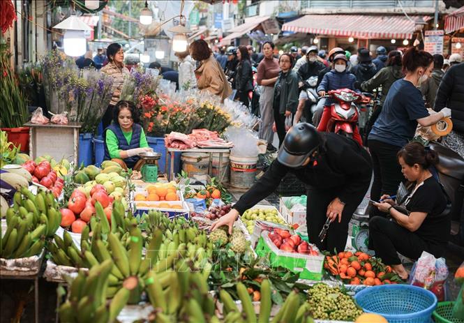 Khu vực bán hoa, quả được nhiều người đến lựa chọn, tìm mua. Ảnh: Hoàng Hiếu - TTXVN