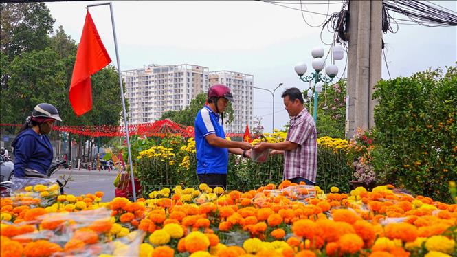 Người dân phường Tân Ninh tất bật tham quan, mua sắm hoa Tết. Ảnh: Minh Phú – TTXVN