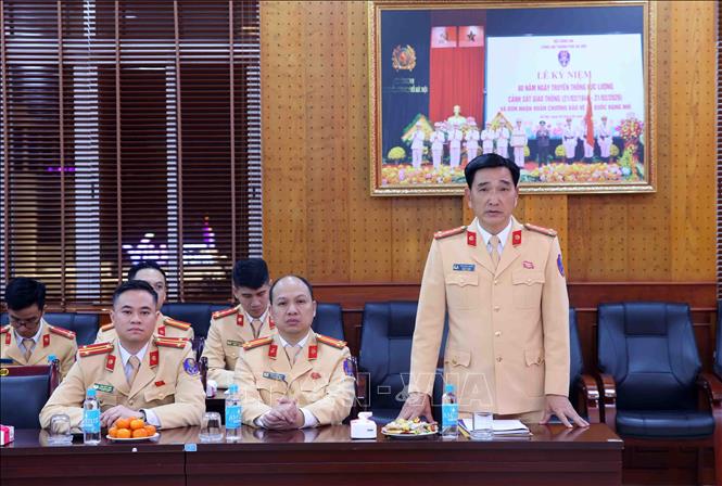 Đại tá Trần Đình Nghĩa, Trưởng phòng CSGT, Công an thành phố Hà Nội phát biểu. Ảnh: Phạm Kiên - TTXVN