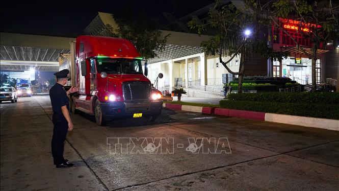 Cán bộ Hải quan thực hiện nhiệm vụ kiểm tra, giám sát hàng hóa xuyên suốt dịp Tết. Ảnh: Minh Phú – TTXVN