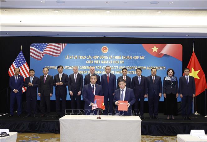 Tổng Bí thư Tô Lâm chứng kiến lễ trao Thoả thuận cung cấp tài chính cho 6 tàu bay Boeing 737-8 giữa VietjetAir và Griffin Golobal Asset Managent. Ảnh: Thống Nhất – TTXVN