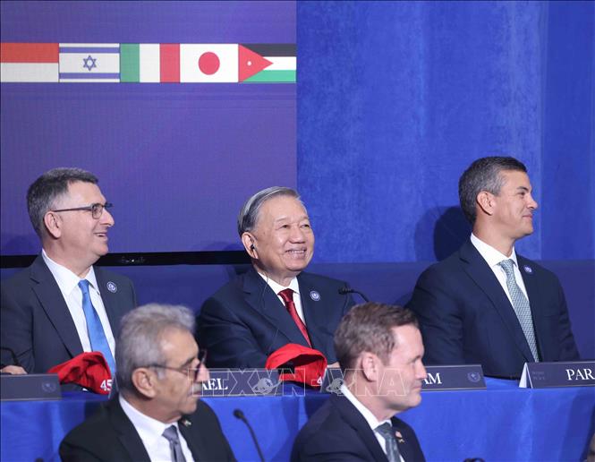 Tổng Bí thư Tô Lâm và các đại biểu dự Phiên khai mạc Hội đồng Hoà bình về Gaza. Ảnh: Thống Nhất – TTXVN