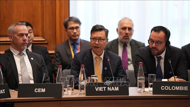 Đại sứ đặc mệnh toàn quyền Việt Nam tại Pháp Trịnh Đức Hải phát biểu tại Hội nghị Bộ trưởng Cơ quan năng lượng Quốc tế (IEA) năm 2026. Ảnh: TTXVN phát