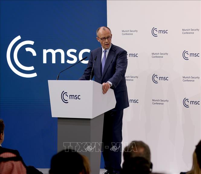 Thủ tướng Đức Friedrich Merz phát biểu tại một sự kiện ở Munich ngày 13/2/2026. Ảnh: THX/TTXVN