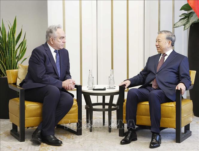 Tổng Bí thư Tô Lâm tiếp cựu Thứ trưởng thứ nhất Bộ Ngoại giao Hoa Kỳ Kurt Campbell. Ảnh: Thống Nhất – TTXVN