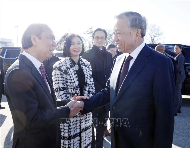 Lễ tiễn Tổng Bí thư Tô Lâm tại sân bay quân sự Andrews. Ảnh: Thống Nhất – TTXVN