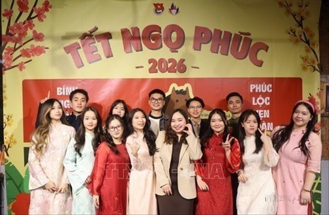 Liên Chi đoàn - Hội Sinh viên Việt Nam tại Đại học Tổng hợp Hữu nghị các Dân tộc Nga (RUDN) tổ chức chương trình “Tết Ngọ Phúc” chào mừng Xuân Bính Ngọ 2026 (15/2/2026). Ảnh: Trần Hải - TTXVN  
