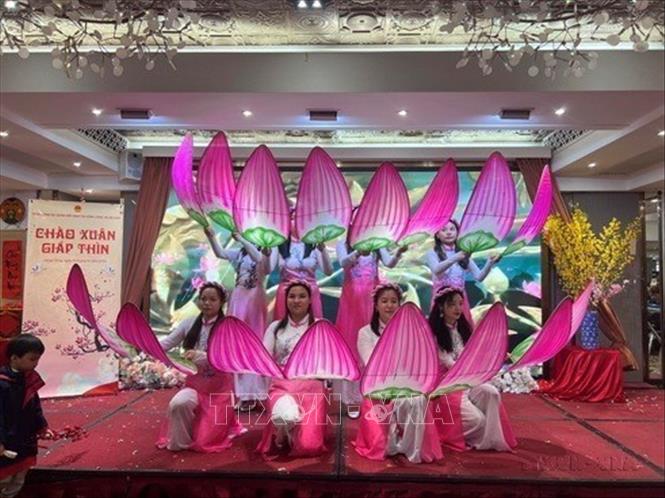 Tiết mục “Múa hương sen đất Việt” của người Việt tại Tết Cộng đồng ở Hong Kong (Trung Quốc). Ảnh: Xuân Vịnh - TTXVN  