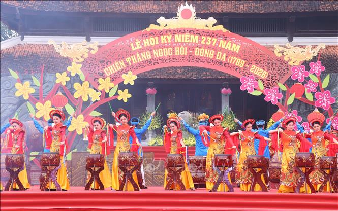 Màn trống hội mở màn Lễ hội kỷ niệm 237 năm Chiến thắng Ngọc Hồi - Đống Đa (1789 - 2026). Ảnh: Văn Điệp – TTXVN