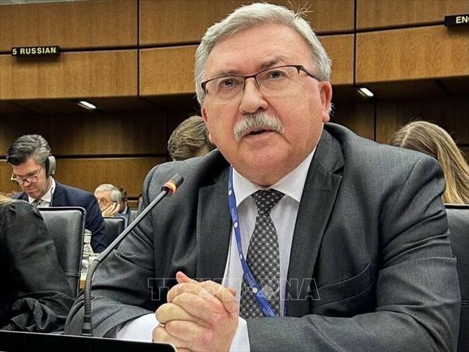 Theo Đại diện thường trực Nga tại các tổ chức quốc tế ở Vienna, ông Mikhail Ulyanov, các bên đặc biệt nhấn mạnh đến việc cần phải giải quyết những vấn đề tồn tại bằng con đường chính trị và ngoại giao, đồng thời khẳng định phái đoàn của 3 nước tại Vienna vẫn tiếp tục duy trì cơ chế hợp tác với nhau. Ảnh: IRNA/TTXVN