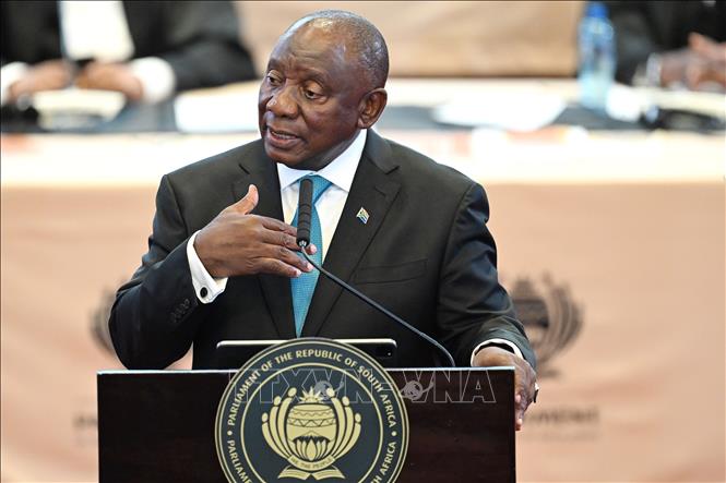 Tổng thống Nam Phi Cyril Ramaphosa phát biểu tại Cape Town. Ảnh: THX/TTXVN