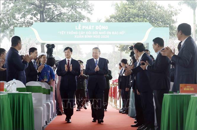 Tổng Bí thư Tô Lâm đến dự Lễ phát động “Tết trồng cây đời đời nhớ ơn Bác Hồ” Xuân Bính Ngọ 2026. Ảnh: Thống Nhất – TTXVN