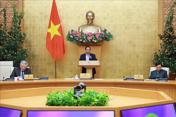 Thủ tướng Phạm Minh Chính chủ trì họp đánh giá tình hình Tết Nguyên đán Bính Ngọ. Ảnh: Dương Giang-TTXVN 
