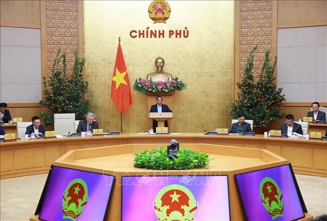 Thủ tướng Phạm Minh Chính chủ trì họp đánh giá tình hình Tết Nguyên đán Bính Ngọ. Ảnh: Dương Giang-TTXVN 

