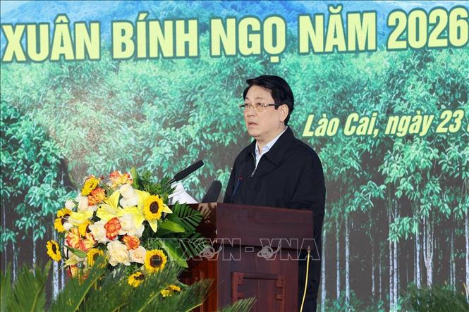 Chủ tịch nước Lương Cường phát biểu tại Lễ phát động “Tết trồng cây đời đời nhớ ơn Bác Hồ” năm 2026. Ảnh: Lâm Khánh – TTXVN