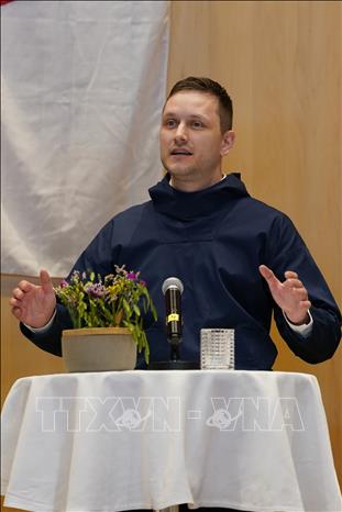 Thủ hiến Greenland Jens-Frederik Nielsen phát biểu tại một sự kiện ở thành phố Nuuk. Ảnh: THX/TTXVN