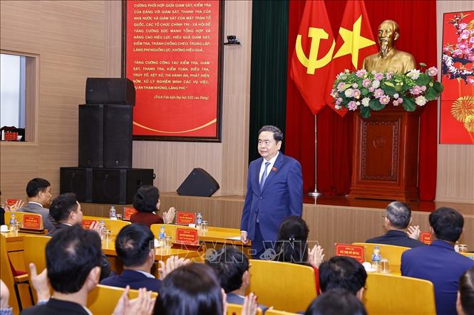 Chủ tịch Quốc hội Trần Thanh Mẫn thăm, chúc Tết, giao nhiệm vụ cho Kiểm toán Nhà nước. Ảnh: Doãn Tấn - TTXVN
