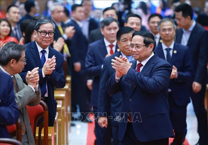 Thủ tướng Phạm Minh Chính thăm và làm việc với Viện Hàn lâm Khoa học và Xã hội Việt Nam. Ảnh: Dương Giang-TTXVN 