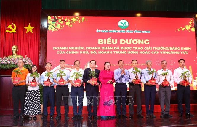 Tuyên dương nhiều doanh nghiệp, doanh nhân đã được trao giải thưởng và Bằng khen của Thủ tướng Chính phủ, Bộ, ngành Trung ương và cấp vùng, khu vực. Ảnh: Lê Thúy Hằng – TTXVN.