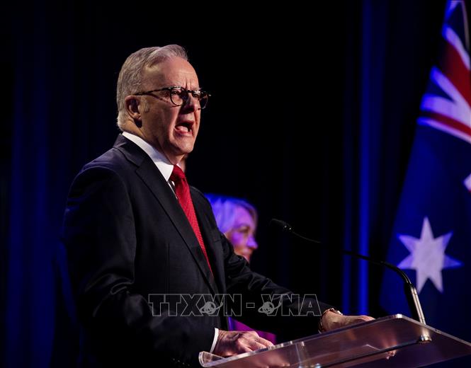 (Tư liệu) Thủ tướng Australia Anthony Albanese trong bài phát biểu ở Sydney. Ảnh: THX/TTXVN