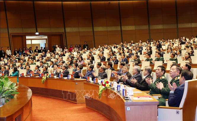 Các đồng chí lãnh đạo, nguyên lãnh đạo Đảng, Nhà nước dự hội nghị. Ảnh: Phương Hoa - TTXVN