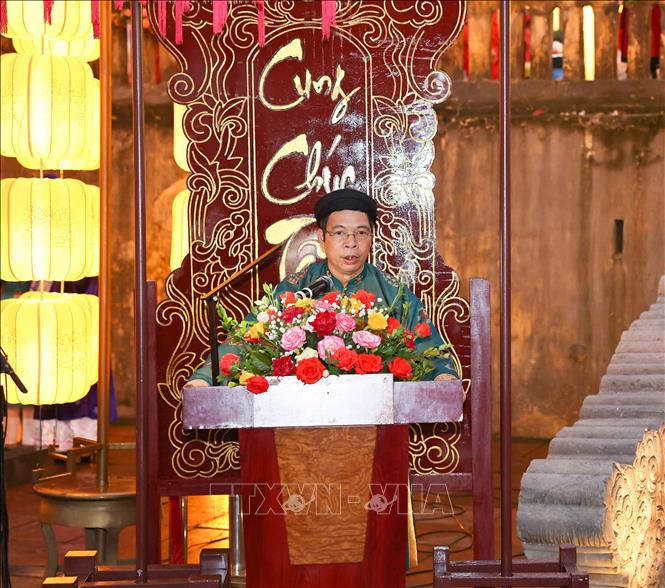 Giám đốc Trung tâm Bảo tồn di sản Thăng Long - Hà Nội Nguyễn Thanh Quang phát biểu. Ảnh: Thanh Tùng - TTXVN