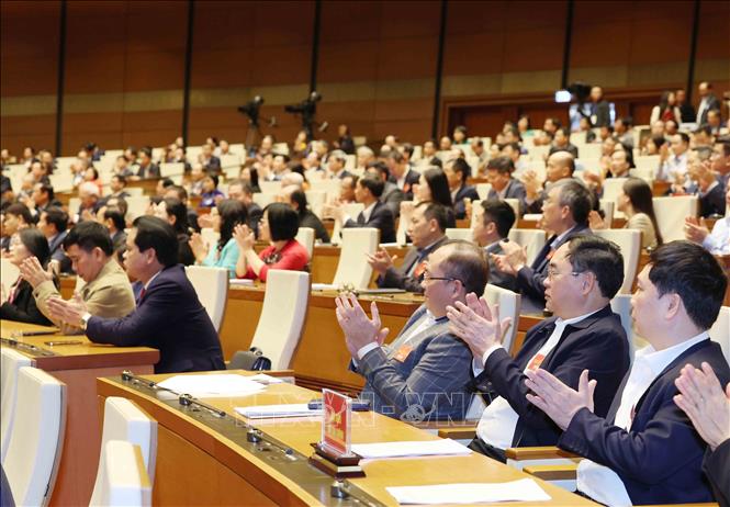 Đại biểu tham dự hội nghị tại điểm cầu chính Hội trường Diên Hồng. Ảnh: Phương Hoa - TTXVN