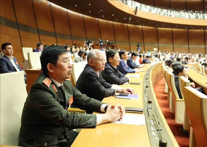 Đại biểu tham dự hội nghị tại điểm cầu chính Hội trường Diên Hồng. Ảnh: Phương Hoa - TTXVN