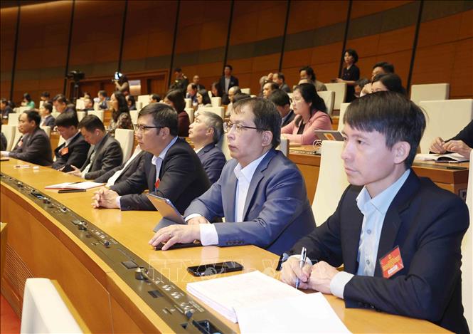 Đại biểu tham dự hội nghị tại điểm cầu chính Hội trường Diên Hồng. Ảnh: Phương Hoa - TTXVN