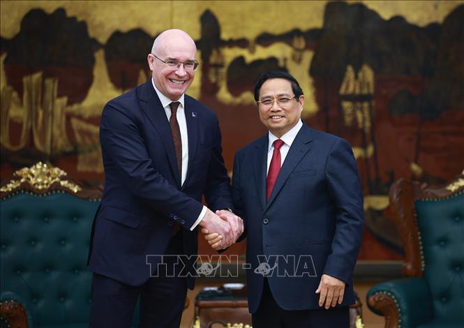  Thủ tướng Phạm Minh Chính tiếp Tổng giám đốc Hãng thông tấn TASS (Liên bang Nga) Andrey Kondrashov. Ảnh: Dương Giang-TTXVN
