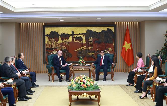  Thủ tướng Phạm Minh Chính tiếp Tổng giám đốc Hãng thông tấn TASS (Liên bang Nga) Andrey Kondrashov. Ảnh: Dương Giang-TTXVN
