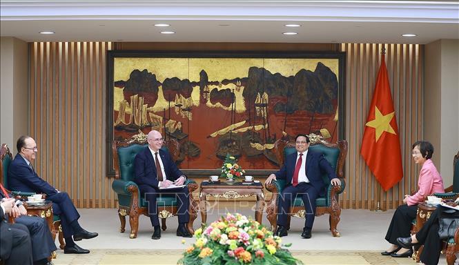  Thủ tướng Phạm Minh Chính tiếp Tổng giám đốc Hãng thông tấn TASS (Liên bang Nga) Andrey Kondrashov. Ảnh: Dương Giang-TTXVN
