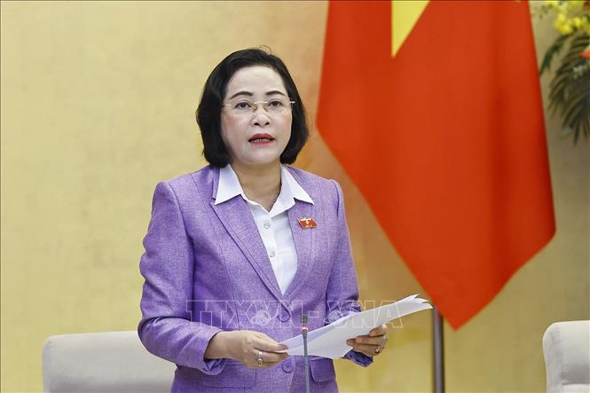 Phó Chủ tịch Quốc hội Nguyễn Thị Thanh, Ủy viên Hội đồng bầu cử Quốc gia phát biểu khai mạc Hội nghị. Ảnh: Doãn Tấn - TTXVN