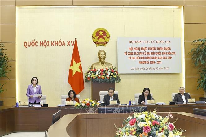 Phó Chủ tịch Quốc hội Nguyễn Thị Thanh, Ủy viên Hội đồng bầu cử Quốc gia phát biểu khai mạc Hội nghị. Ảnh: Doãn Tấn - TTXVN