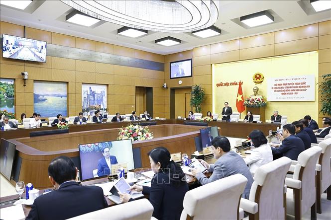 Chủ tịch Quốc hội Trần Thanh Mẫn, Chủ tịch Hội đồng bầu cử Quốc gia phát biểu. Ảnh: Doãn Tấn - TTXVN