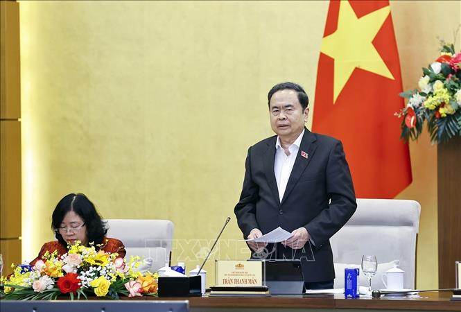 Chủ tịch Quốc hội Trần Thanh Mẫn, Chủ tịch Hội đồng bầu cử Quốc gia phát biểu. Ảnh: Doãn Tấn - TTXVN