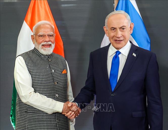 Thủ tướng Israel Benjamin Netanyahu và Thủ tướng Ấn Độ Narendra Modi tại cuộc gặp ở Tel Aviv ngày 25/2/2026. Ảnh: ANI/TTXVN