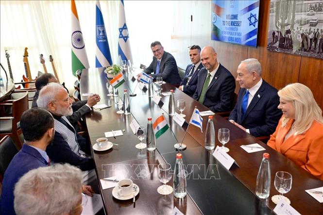 Thủ tướng Israel Benjamin Netanyahu và Thủ tướng Ấn Độ Narendra Modi tại cuộc gặp ở Jerusalem ngày 25/2/2026. Ảnh: ANI/TTXVN